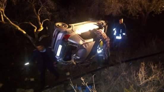 حادث سير ذاتي على مدخل بلدة كفيرت قرب يعبد ووقوع اصابات