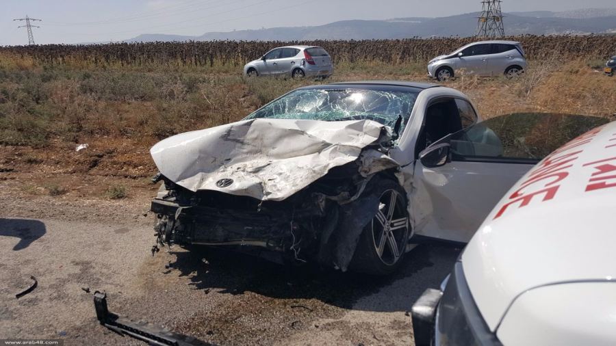 إصابة شخصين بجراح خطيرة في حادث طرق على شارع 65 بين دبورية والناعورة