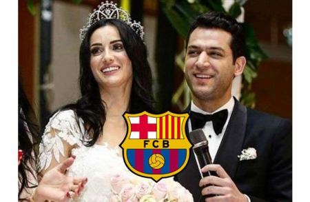 التركي توران لاعب برشلونة يحضر حفل زفاف ملكة جمال المغرب ومراد يلدريم