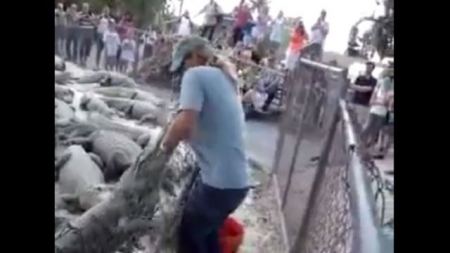 فيديو : تمساح يطبق فكيه على يد مدربه 