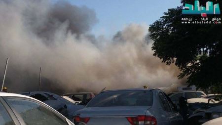 برطعة | اندلاع حريق هائل في محل لبيع قطع السيارات المستعمله والخرده 
